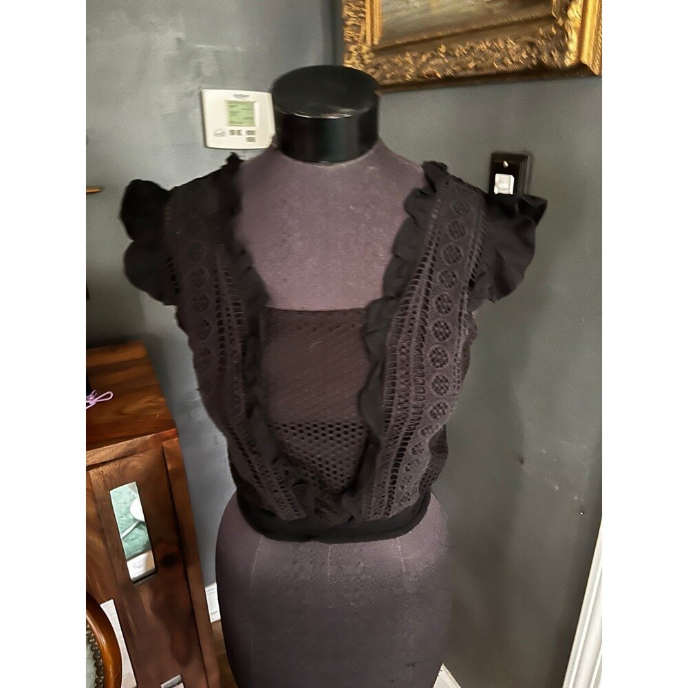 Willow & Root Black Lace Crochet Crop Top Festival Women’s shirt S - Picture 1 of 3